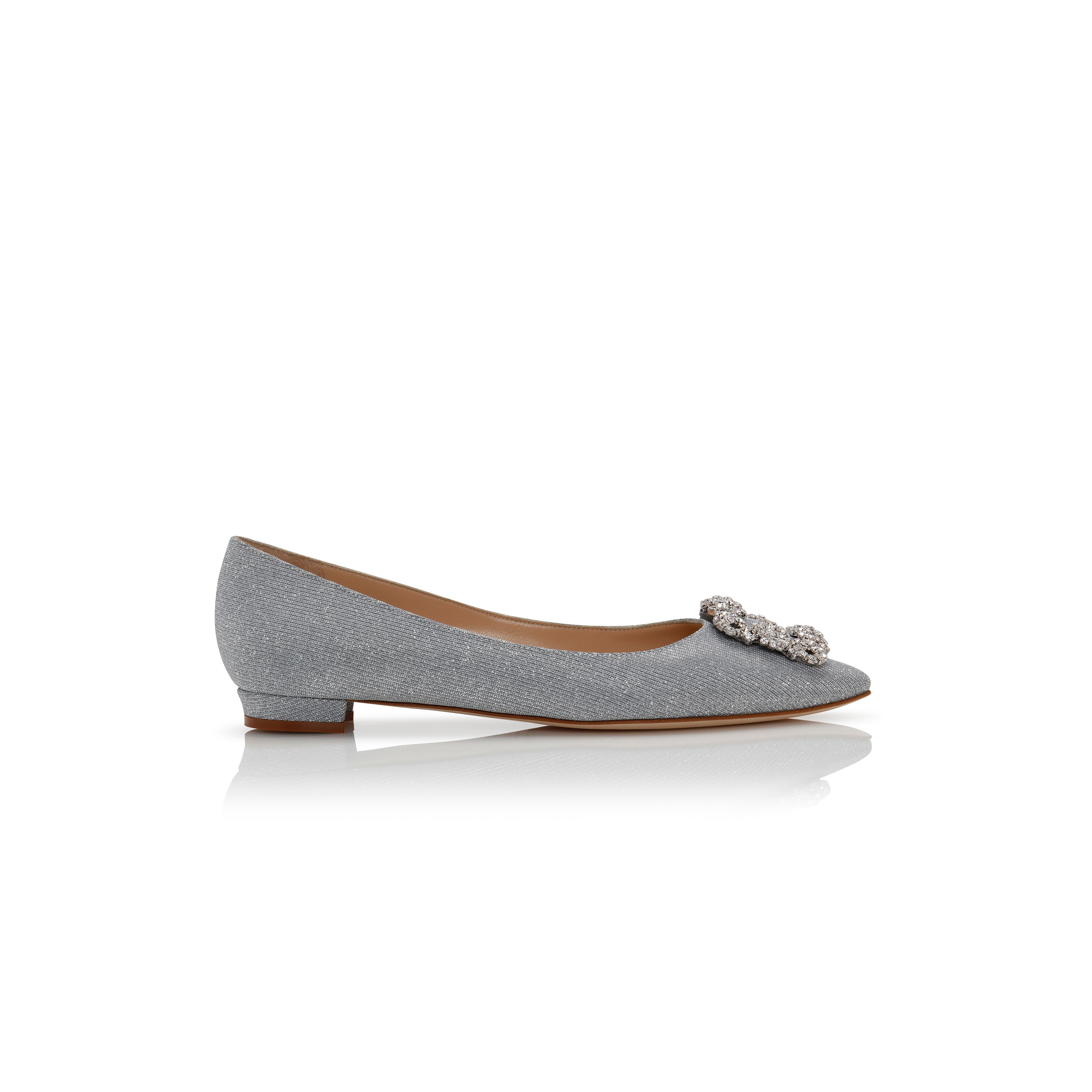 man010 B1ahn*k hangisiflat glitter silver glitter fabric jewel buckle flat pumps 9xx-0590-0013